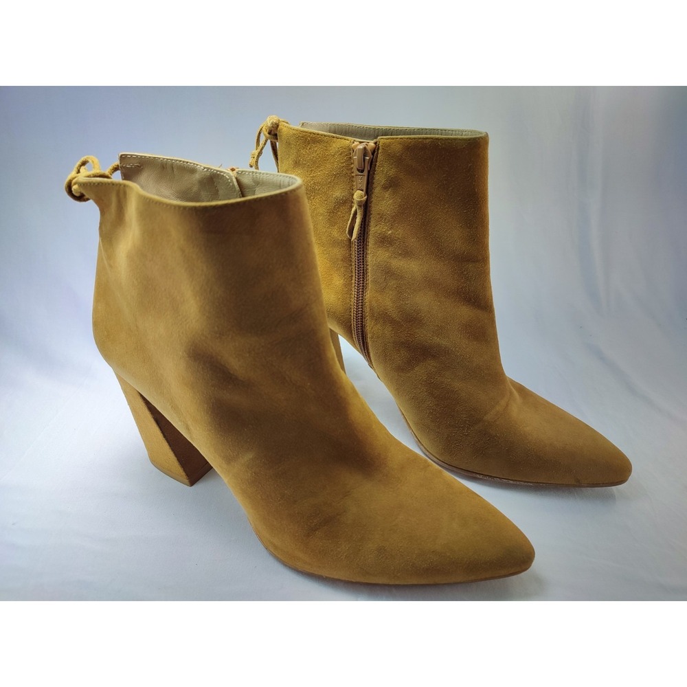 Stuart Weitzman Tan Camel Suede Block Heel Pointed Toe Ankle Boot Womens 10 M